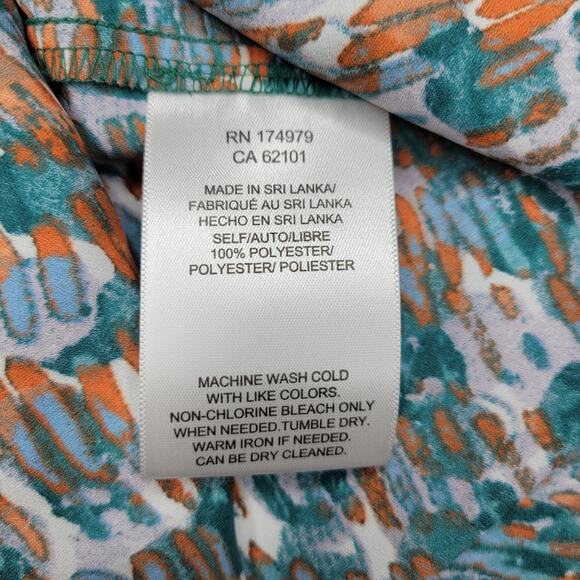 BCBGMaxAzria V-Neck A-Line Sleeveless Blouse Turquoise and Orange | Large - Picture 6 of 6